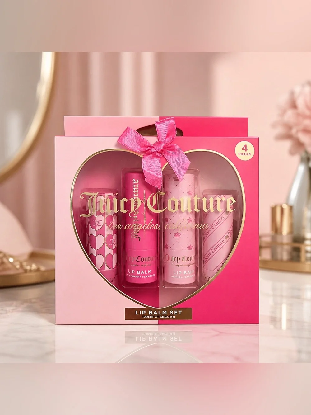 Juicy Couture Heart Lip Balm Set 4 Pack Pink Gift Set